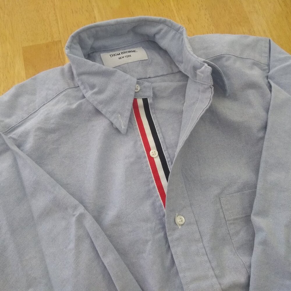 New Thom Browne Blue OCBD Grosgrain TB0 14-31 Extra Small